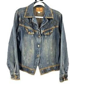 KING RANCH Denim Jacket Women's Large Embroidered Western Studded Cowgirl Rodeo